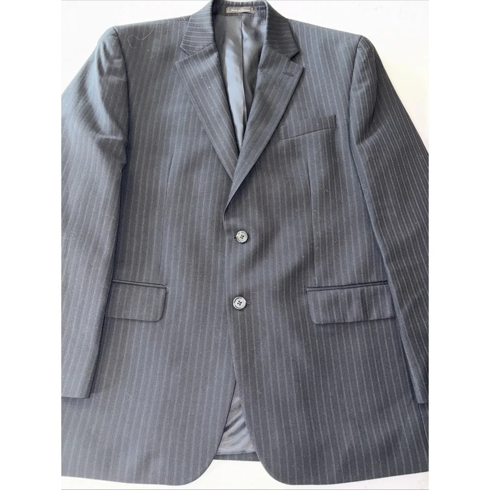 Chaps Men's 100% Wool Sport 2 Button Jacket Blazer Pinstripe Black Suit Coat 42R